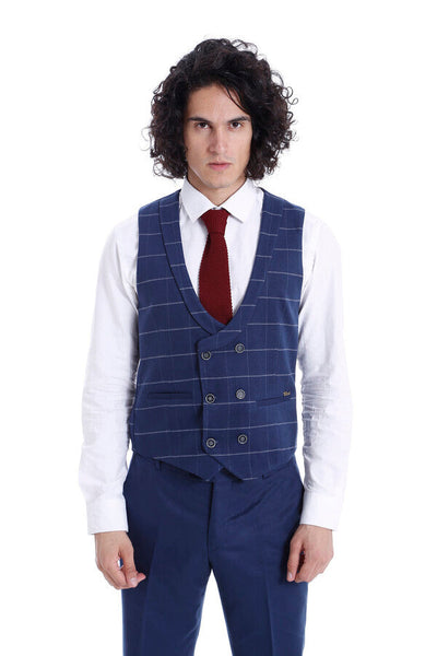 Checked Vest Plain Pants Men Set - Wessi