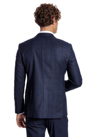 Checked Vested Slim Fit Navy Blue Men Suit - Wessi