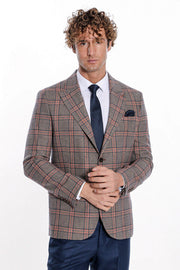 Checked Wool Navy Blue Men Blazer - Wessi