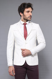 Chest Zippered Detail Cream Linen Jacket | Wessi