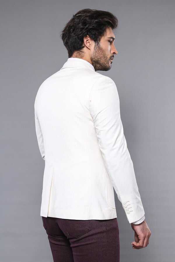 Chest Zippered Detail Cream Linen Jacket | Wessi