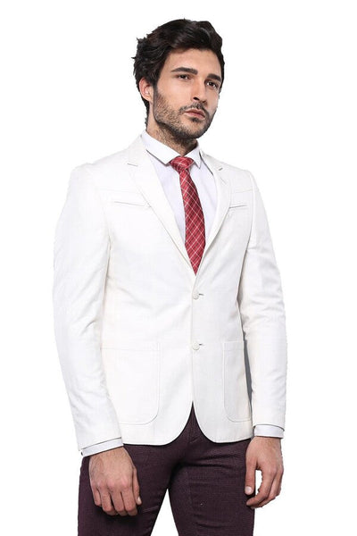 Chest Zippered Detail Cream Linen Jacket | Wessi