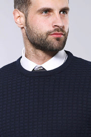 Circle Neck Navy Sweater - Wessi