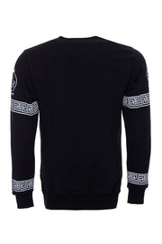 Circle Neck White Printed Over Black Sweatshirt  - Wessi