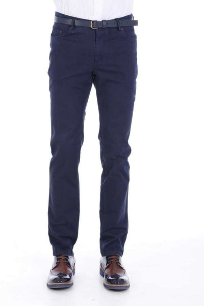 Cotton Five Pockets Navy Blue Men Pants - Wessi