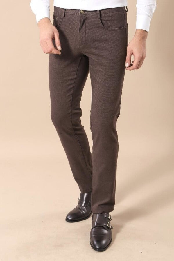 Cotton Slim Fit Brown Men Pants - Wessi