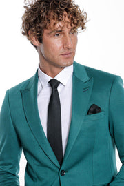 Cotton Slim Fit Plain Green Men Blazer - Wessi