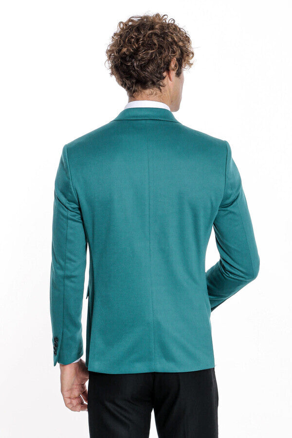 Cotton Slim Fit Plain Green Men Blazer - Wessi