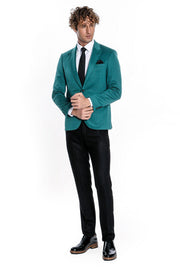 Cotton Slim Fit Plain Green Men Blazer - Wessi