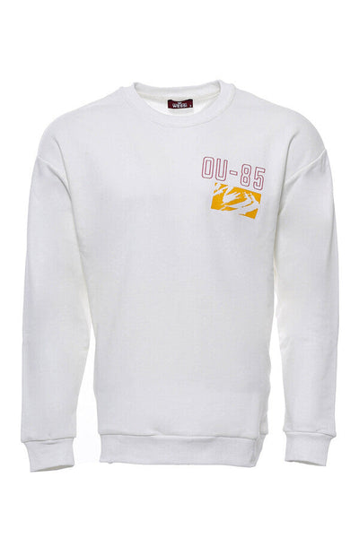 Cream Both Side Printed Circle Neck Men's Sweatshirt - Wessi