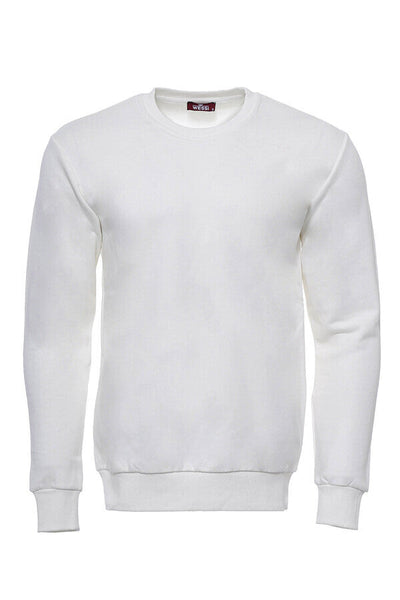 Cream Plain Circle Neck Sweatshirt - Wessi