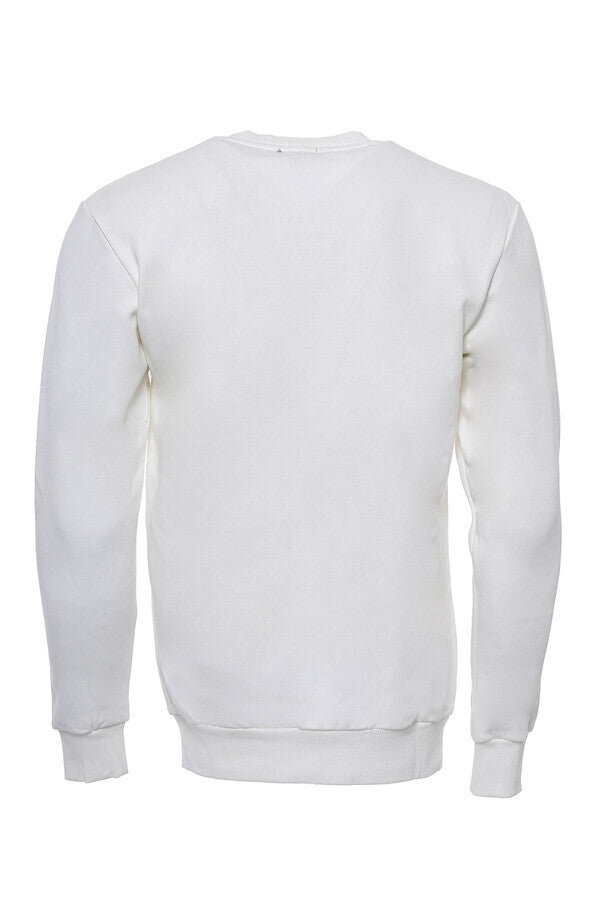 Cream Plain Circle Neck Sweatshirt - Wessi