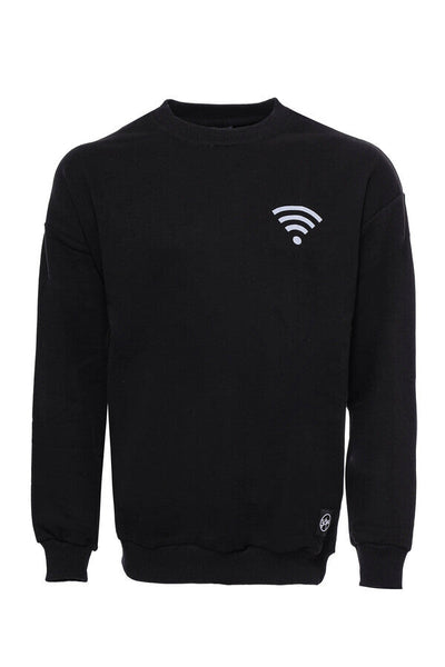 Crew Neck Both Side Printed Black Sweatshirt - Wessi