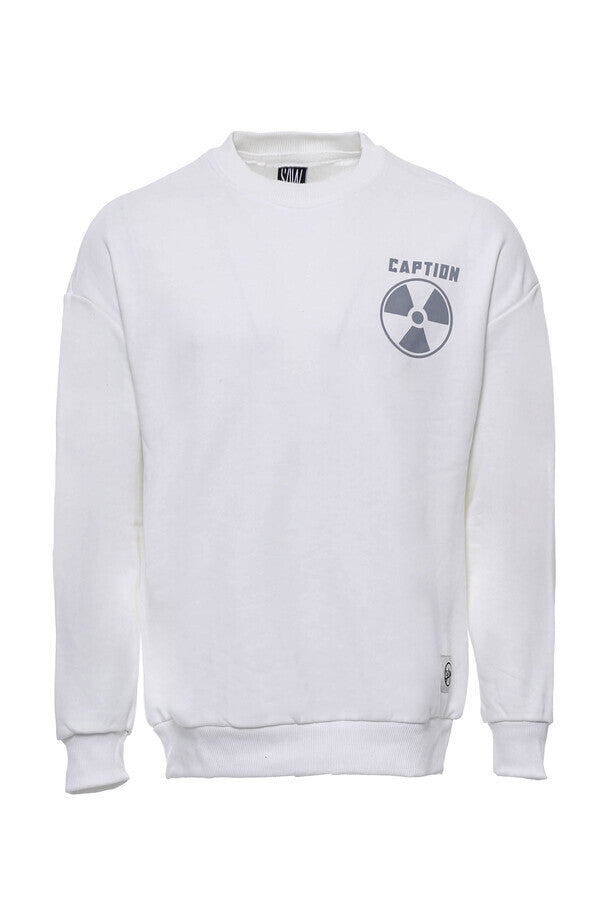 Crew Neck Both Side Printed White Sweatshirt - Wessi