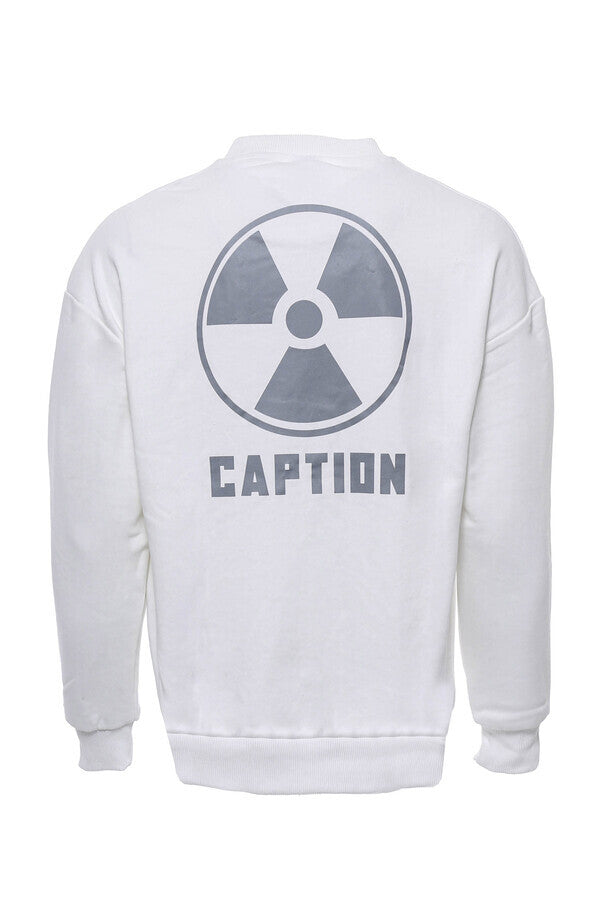 Crew Neck Both Side Printed White Sweatshirt - Wessi