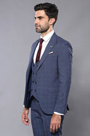 Dark Blue Vested Checked Men Suit | Wessi