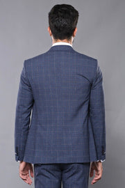 Dark Blue Vested Checked Men Suit | Wessi