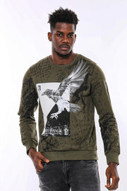 Dark Green Patterned Slim Fit Sweatshirt - Wessi