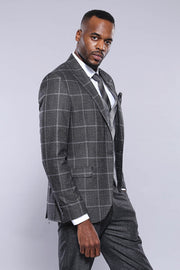 Anthracite  Blue Plaid 3 Piece Slim Fit Suit - Wessi