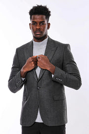 Dark Grey Patterned Slim Fit Blazer - Wessi