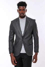 Dark Grey Patterned Slim Fit Blazer - Wessi