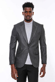 Dark Grey Patterned Slim Fit Blazer - Wessi