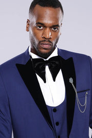 Detachable Lapel Blue Men Tuxedo  - Wessi