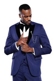 Detachable Lapel Blue Men Tuxedo  - Wessi