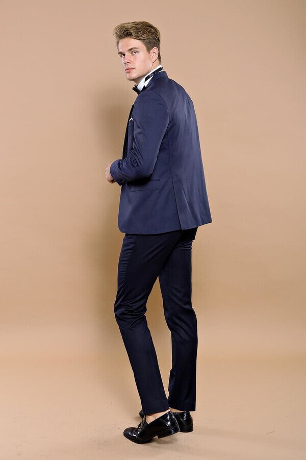 Detachable Lapel Navy Blue Men Tuxedo - Wessi