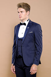 Detachable Lapel Navy Blue Men Tuxedo - Wessi