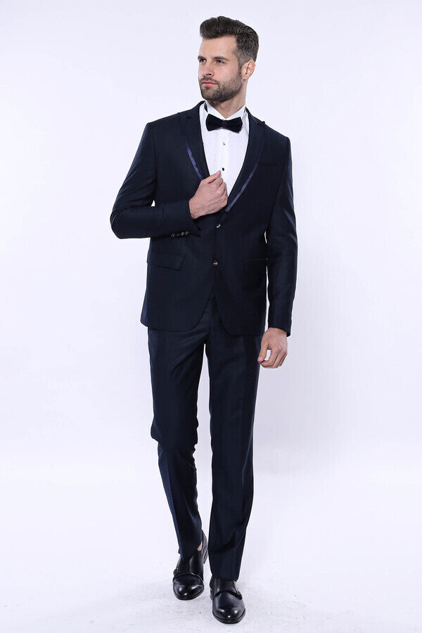 Detachable Lapel Navy Blue Tuxedo | Wessi