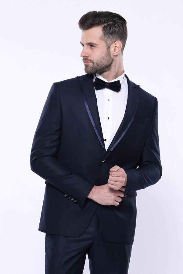 Detachable Lapel Navy Blue Tuxedo | Wessi