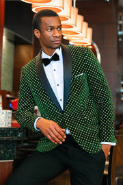 Dot Pattern Slim Fit Dark Green Men Prom Blazer - Wessi