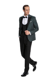 Dot Patterned Dark Green Men Tuxedo - Wessi