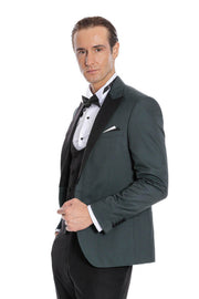 Dot Patterned Dark Green Men Tuxedo - Wessi