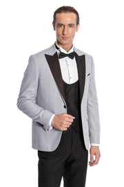 Dot Patterned Grey Vested Tuxedo - Wessi