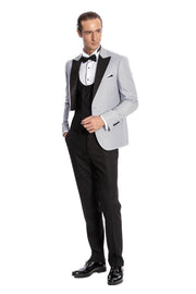 Dot Patterned Grey Vested Tuxedo - Wessi