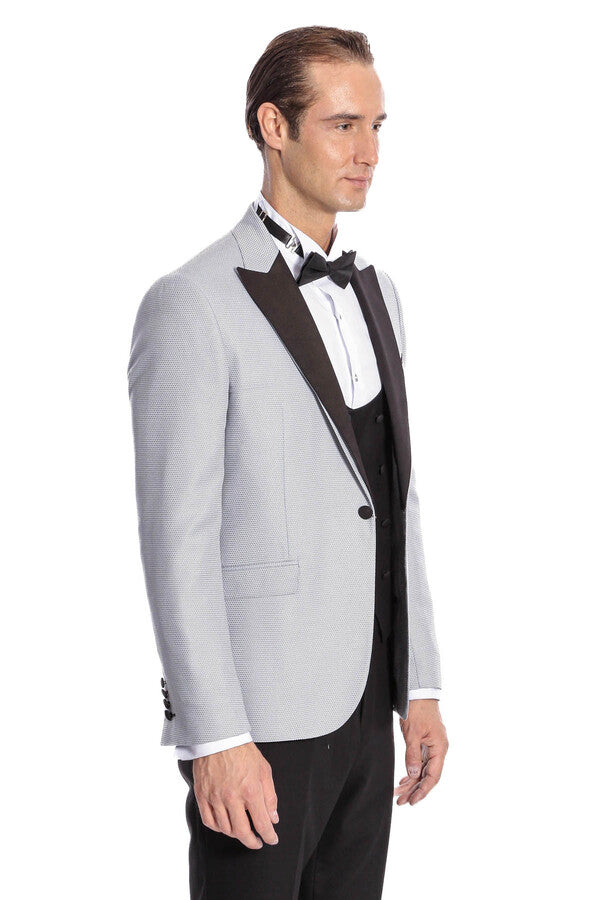 Dot Patterned Grey Vested Tuxedo - Wessi