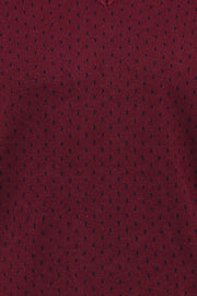 Dot Patterned V Neck Burgundy Sweater - Wessi