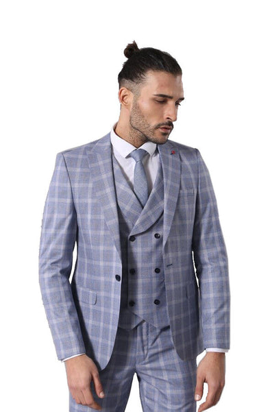 Double Breasted 3 Pieces Blue Suit | Wessi