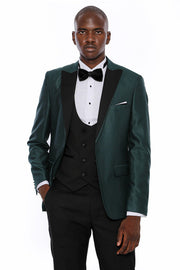 Double Breasted Patterned Green Men Tuxedo - Wessi