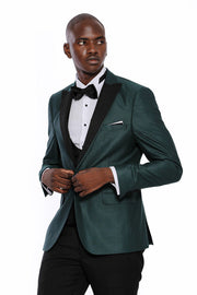 Double Breasted Patterned Green Men Tuxedo - Wessi