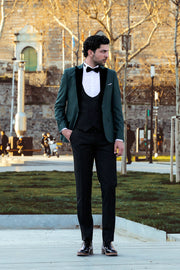 Double Breasted Patterned Green Men Tuxedo - Wessi