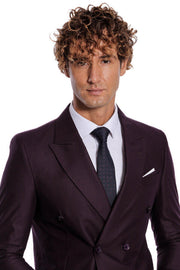 Double Breasted Plain Wide Lapel Purple Men Suit - Wessi