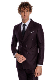 Double Breasted Plain Wide Lapel Purple Men Suit - Wessi