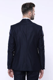 Double Breasted Satin Lapel Navy Blue Men Tuxedo - Wessi