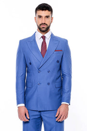 Double Breasted Slim Fit Blue Men Suit - Wessi