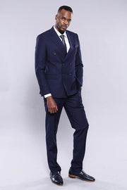 Double Breasted Slim Fit Navy Blue Men Suit - Wessi