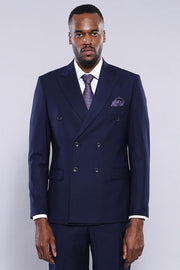 Double Breasted Slim Fit Navy Blue Men Suit - Wessi