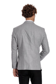 Double Breasted Slim Fit Striped Grey Men Blazer - Wessi